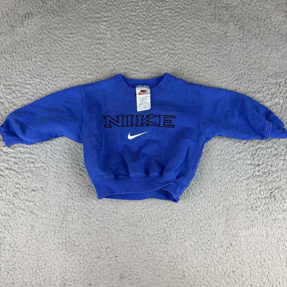 Vintage Nike 90s Crewneck Sweatshirt Center Big Swoosh Blue Baby Size 12m